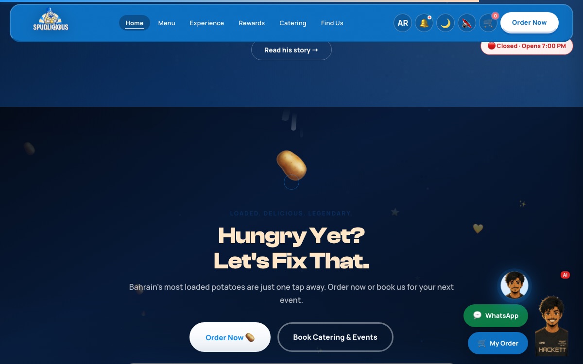 Spudlicious website, order call-to-action